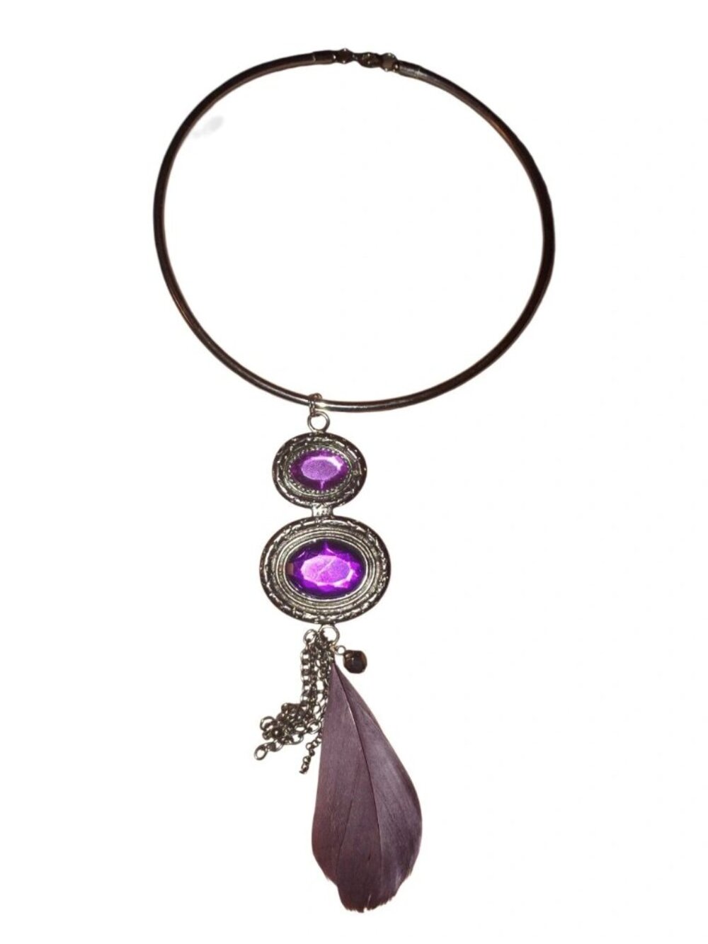 bohemian-style statement necklace  gothic purple feather  tassel